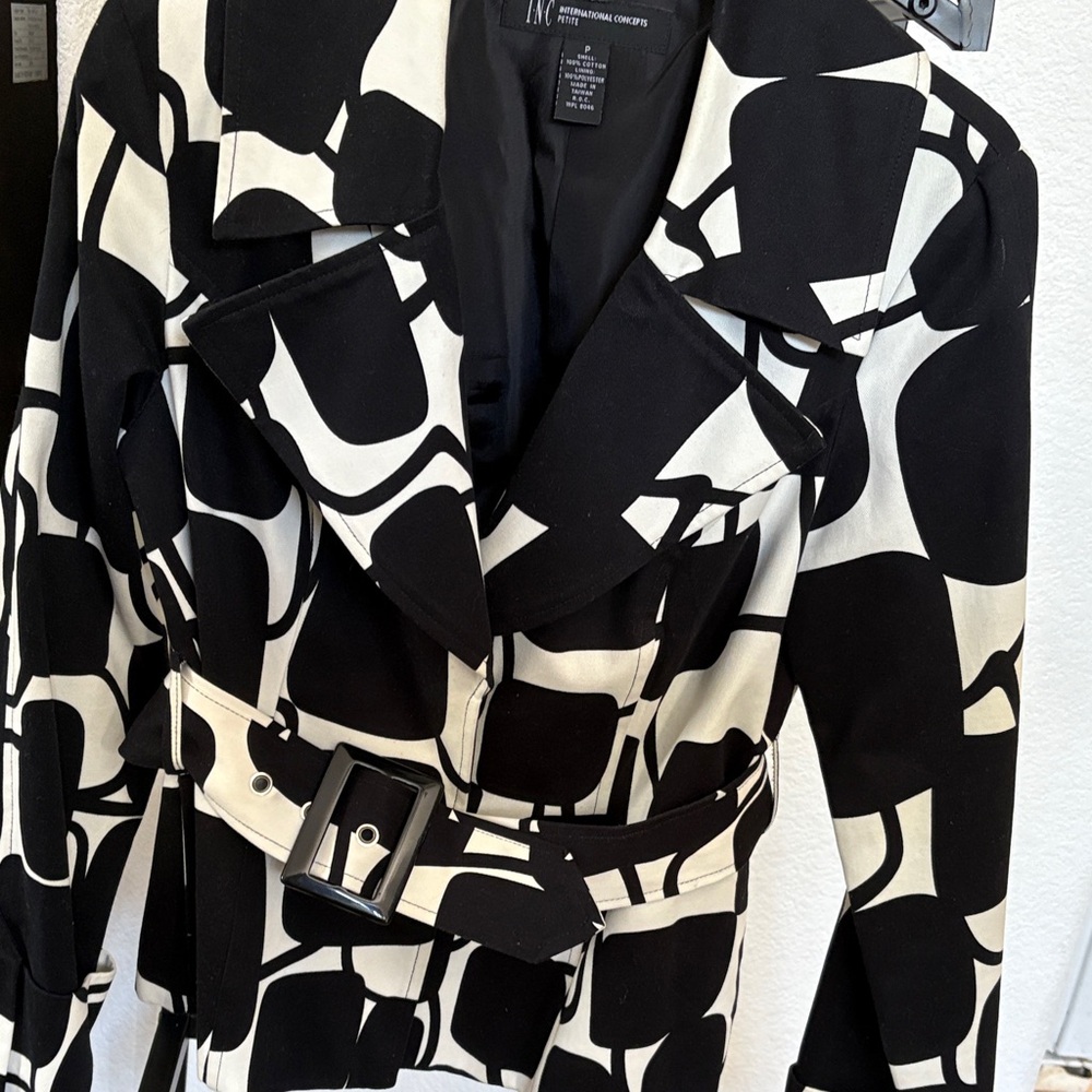 INC International Concepts Black and White Trench Coat